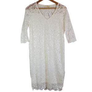 White Lace Midi 3/4 Sleeve Maternity Dress (10-12) New